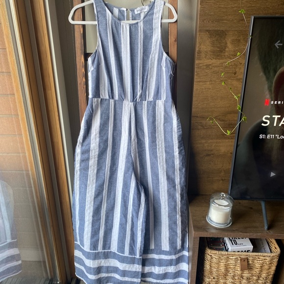 Blue and White Wide Leg Jumpsuit - Picture 2 of 7